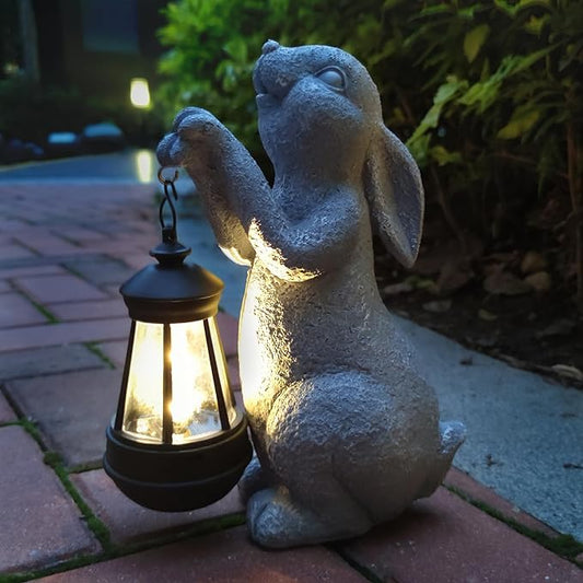 Rabbit Solar Garden Statues,Resin Rabbit Figurine Decorations with Solar Lights Lantern, Outdoor Figurines Lawn Garden Statue Decor Art for Lawn,Yard, Balcony Ornament. Qobumy