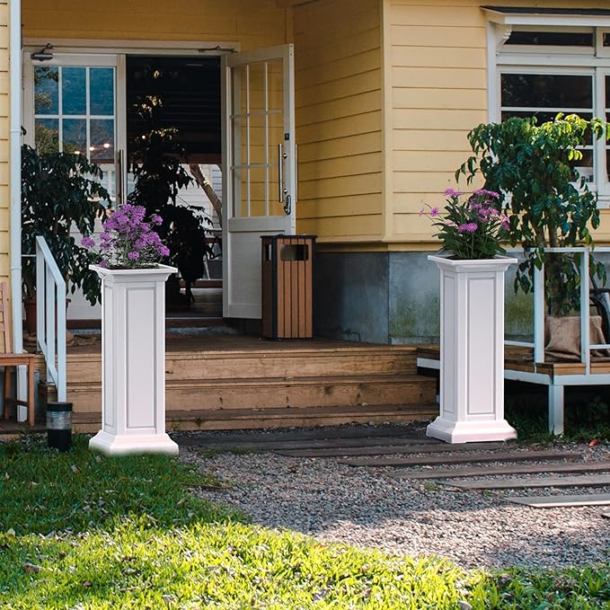 36in Tall Resin Planter Set of 2,Large Outdoor Planter for Porch, Garden, and Balcony, Weight-Bearing Top, Weather-Resistant, Classic Estate Design for Flowers and Trees(Ashen) OutdoorLivingPerfected