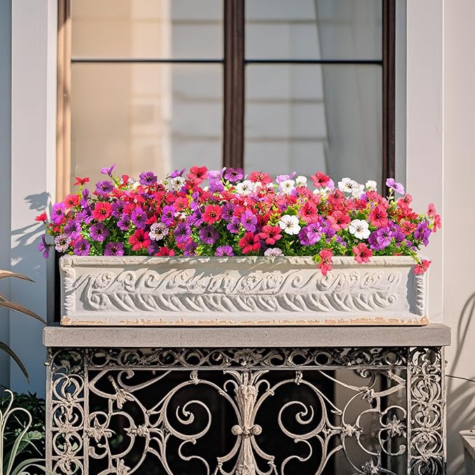Artificial Flowers Faux Plants Outdoor Fake Flowers Spring Decor,12 Bundles Realistic Plastic Plant Colorful Daisy UV Resistant for Porch Patio Home Yard Garden Window Box Pot Planters ZFProcessArtificialFlowers
