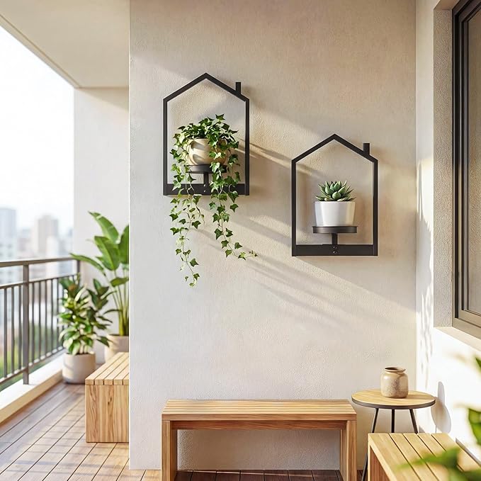 HOOBRO Wall Plant Holder, Wall Planters for Indoor Plants Set of 2, Plant Hanger Indoor Window Plant Shelves for Indoor Outdoor Decor, Black BK08HJP201 HOOBRO