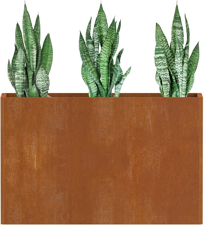 Cor Ten Steel Planters – 32x12x24H Inch Rectangular Planter Box | Weather-Resistant Design for Garden, Patio, or Porch (Rustic) Ganeekiron