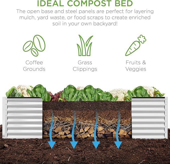 Best Choice Products 8x4x2ft Outdoor Metal Raised Garden Bed, Deep Root Planter Box for Vegetables, Herbs & Flowers, 478-Gallon Capacity, 100% Non Toxic Materials - White BestChoiceProducts