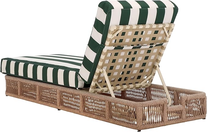 SAFAVIEH Outdoor Collection Gillian Heather Tan & Hunter Green Stripe Chaise Lounge Chair (Fully Assembled) SAFAVIEH