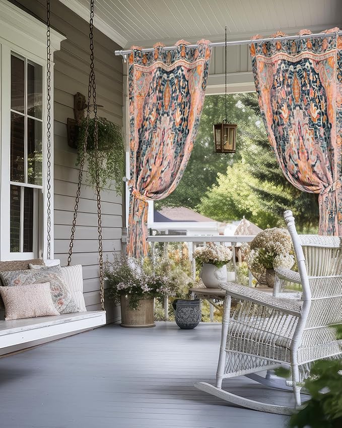 Rustic Boho Outdoor Curtains for Patio Waterproof, Grommet Privacy Curtain Drapes Weatherproof Outside Curtains for Porch GazeboPergola Cabana 2 Panel 54x108inch Ethnic Turkish Floral Geometric Rootora