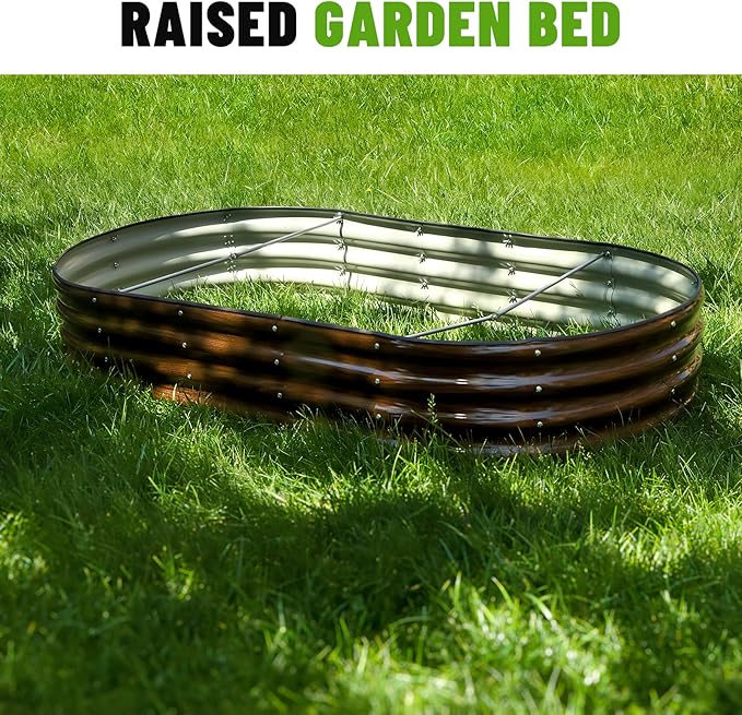 SnugNiture 2 Pcs 6x3x1ft Raised Garden Bed Kit, Outdoor Oval Metal Garden Planter, Ground Planter Box for Gardening Vegetables Flowers, Brown snugniture