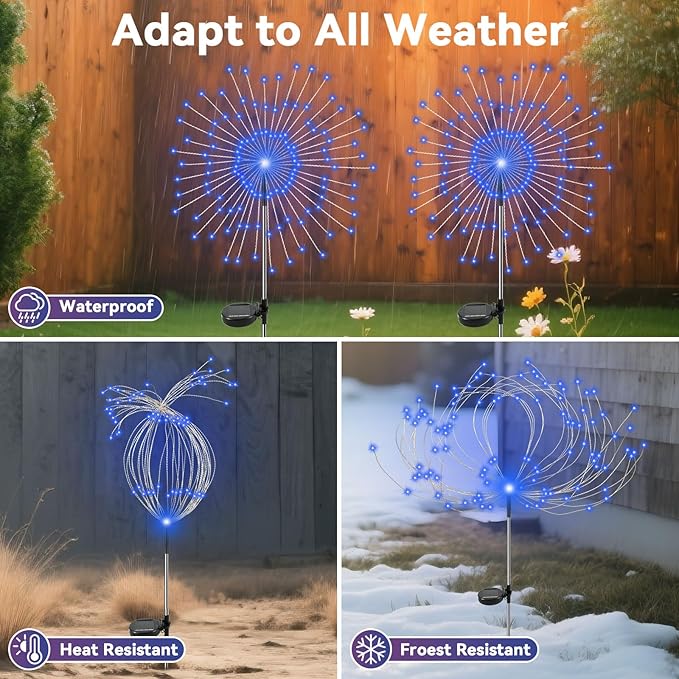 Garden Outdoor Lights, 2 Pack 120 LED Solar Garden Lights Fairy Lights Outdoor Waterproof Decorative Solar Firework Lights for Yard, Patio, Pathway, Flowerbed Party Wedding Decor, Blue Slyuexu