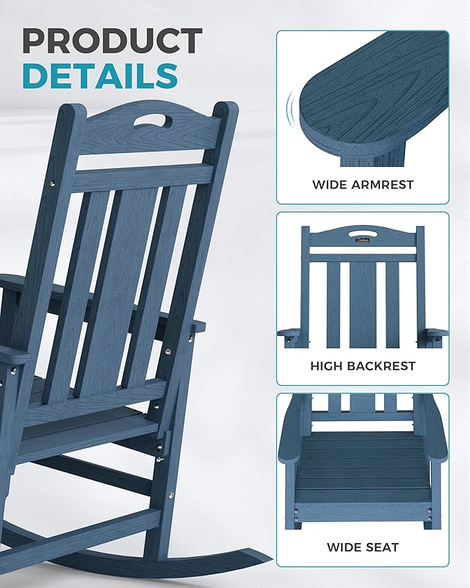 Ciokea Oversized Outdoor Rocking Chairs Set of 4, 380lbs Heavy-Duty Large Patio Rocker, High Back Cozy Porch Chairs, Weather Resistant Patio Rocking Chairs for Outside, Fire Pit, Deck, Slate Blue CIOKEA
