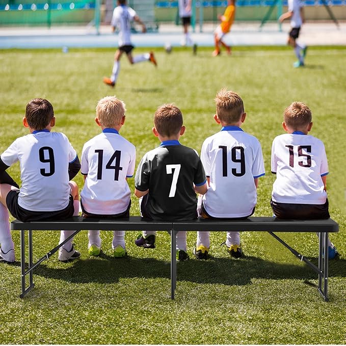 VINGLI 6 feet Plastic Folding Bench,Portable in/Outdoor Picnic Party Camping Dining Seat, Garden Soccer Multipurpose Entertaining Activities, Tree Patterned HDPE Tabletop, 2 Pack, Black VINGLI