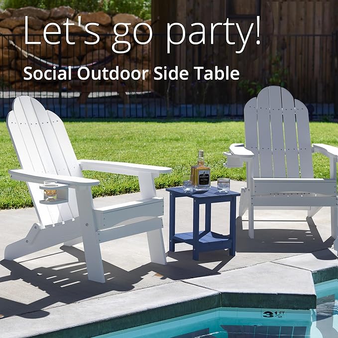 LUE BONA Adirondack Outdoor Side Table, 2-Tier Navy HDPS Patio End Table Weather Resistant, Morden Side Table for Patio, Pool, Porch LUEBONA