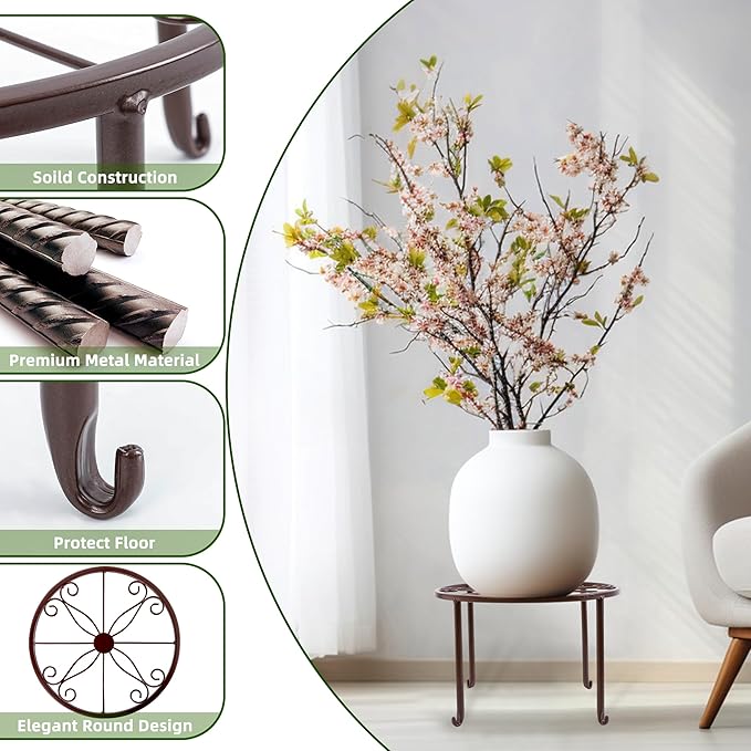 Plant Stand Indoor 5 Pack Brown Metal Plant Stands Outdoor Heavy Duty Flower Pot Stands for Multiple Plants Rustproof Iron Round Plant Holder for Plants Indoor Planter for outdoor plants & Garden Decor ﻿ XGUNION
