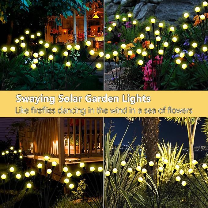 Solar Garden Lights Outdoor, 2 Pack 20 LED Solar Firefly Lights Waterproof, Sway by Wind, Swaying Light for Yard Patio Backyard Garden Planter Flower Bed Pathway Outdoor Decoration (Warm White) KohlrabiDecor