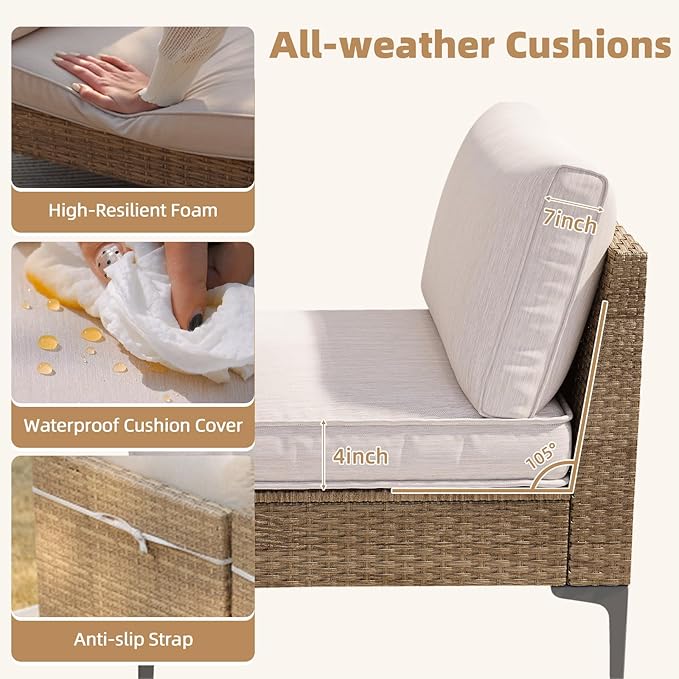 5-Piece Patio Furniture Set, Outdoor Wicker Sectional Sofa with Coffee Table, Anti-Slip & Thick All-Weather Cushions for Party, Garden, Backyard, Beige OutdoorPatioFurnitureSet