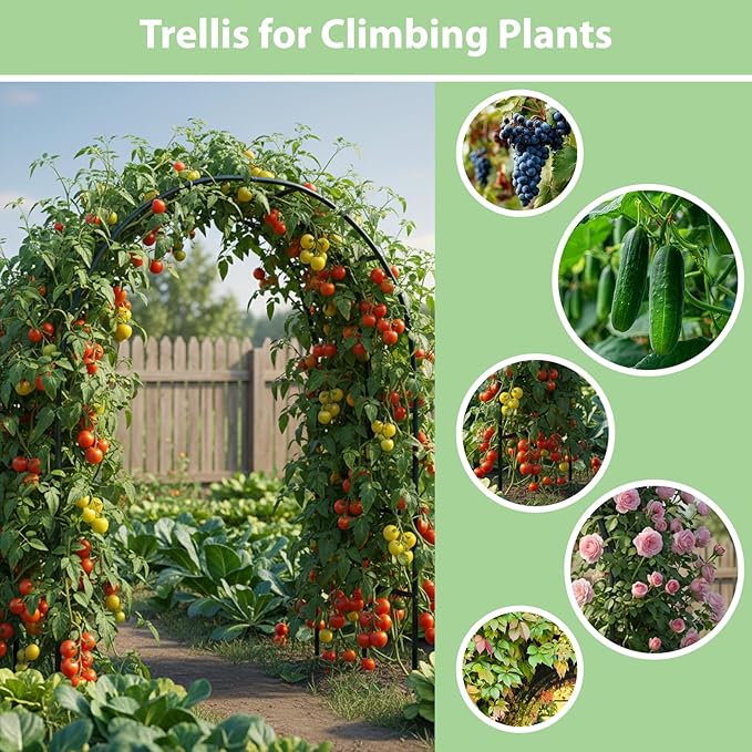 RUBFAC 94" Metal Garden Arch Trellis for Climbing Plants Outdoor, Garden Arbors and Arches, Halloween Archway for Pumpkin Balloon Rose Vines Wedding Christmas Birthday Party Decorations, Army Green RUBFAC