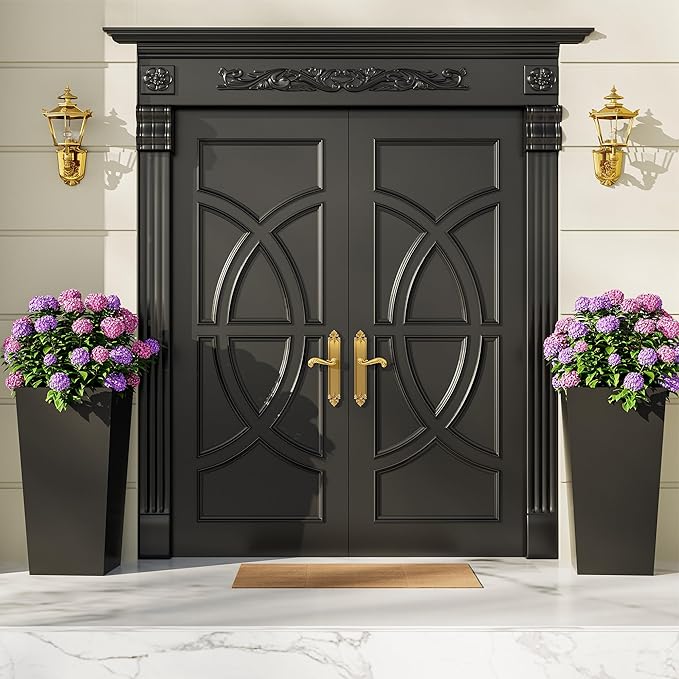 Garvee 22.5" Tall Planters Set of 2, Outdoor＆Indoor Black Planter Pots, High Front Porch Planter Pots with Drainage Holes＆Water Level Monitor＆Inner Bucket,Black Garvee
