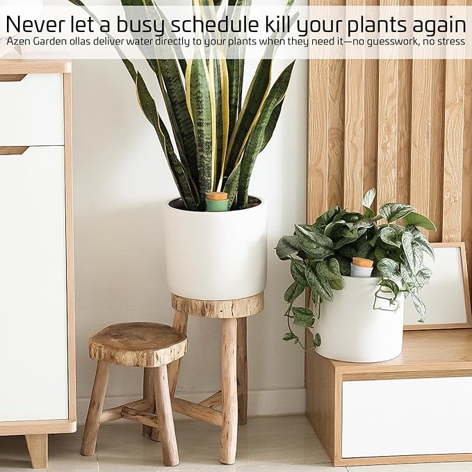 Ollas Plant Watering Globes - Terracotta Self Watering Planter Insert - Automatic Water Bulbs for Indoor/Outdoor Plants - Easy Refill System - Set of 4 AzenGarden