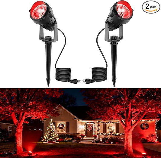 L LOHAS LED Red Spotlight Outdoor, Tree Spot Lights for Yard, Auto On/Off 5W 120V Landscape Lighting for House, Holiday, Christmas Decoration, 450LM IP66 Waterproof, UL Listed, 2 Pack LLOHASLED