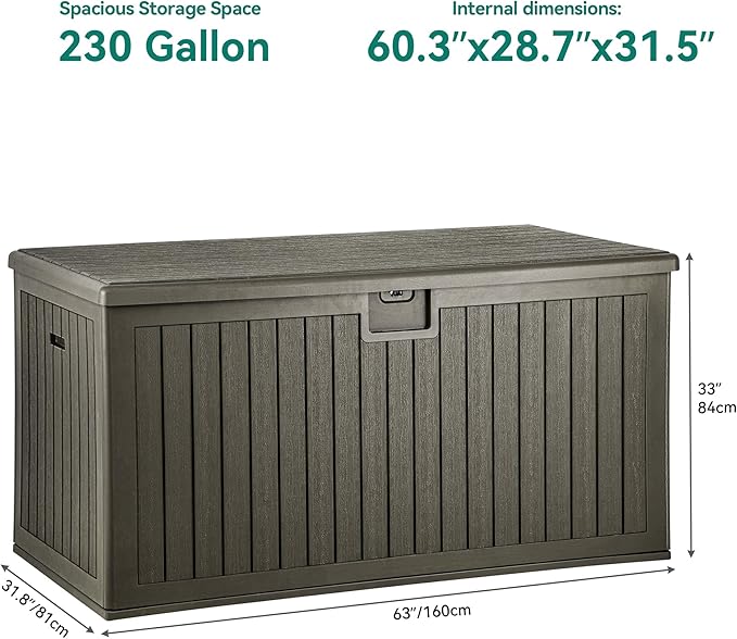 YITAHOME XXL 230 Gallon Large Deck Box,Outdoor Storage for Patio Furniture Cushions,Garden Tools with Flexible Divider,Waterproof,Lockable (Light Brown) YITAHOME