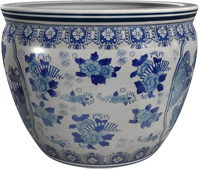 Red Lantern 14" Ladies Blue & White Porcelain Fishbowl RedLantern