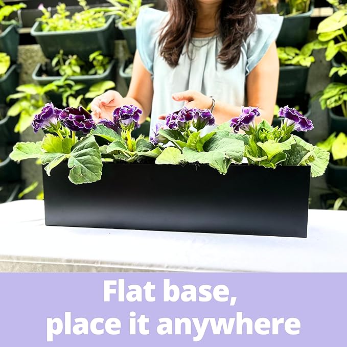 LaLaGreen Wall Planter (24 Inch, 2 Pack) Rectangular Metal Hanging Flower Pot for Succulents Carbon Steel Black, Long Window Sill Box Modern Fence Floating Garden Shelf for Deck Indoor Outdoor Decor L%C3%A1L%C3%A1Green