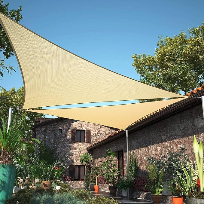 ShadeMart 8' x 8' x 8' Beige Triangle Sun Shade Sail UPF50 Canopy Fabric Cloth Screen, Water Air Permeable & UV Resistant, Heavy Duty, Carport Patio Outdoor smTAPT08 - (We Customize Size) ShadeMart
