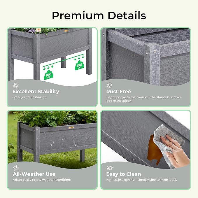 TT Nature HDPE Raised Garden Bed with Legs, Outdoor Elevated Planter Box for Vegetables, Herbs & Flowers, Weather-Resistant Raised Garden Beds for Patio, Balcony & Backyard Gardening TTNature