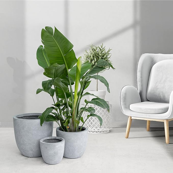 Kante 18",14",10" Dia Concrete Round Planters (Set of 3), Outdoor Indoor Large Planter Pots with Drainage Hole and Rubber Plug for Home Patio Garden, Gray Kante