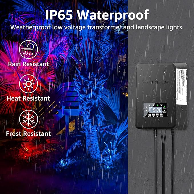 SUNVIE 12 Pack RGBW Color Changing Landscape Lights with 300W Low Voltage Landscape Transformer 12-24V LED Landscape Lighting Kit Waterproof Multicolor Spotlights for Christmas House Yard Tree Garden SUNVIE