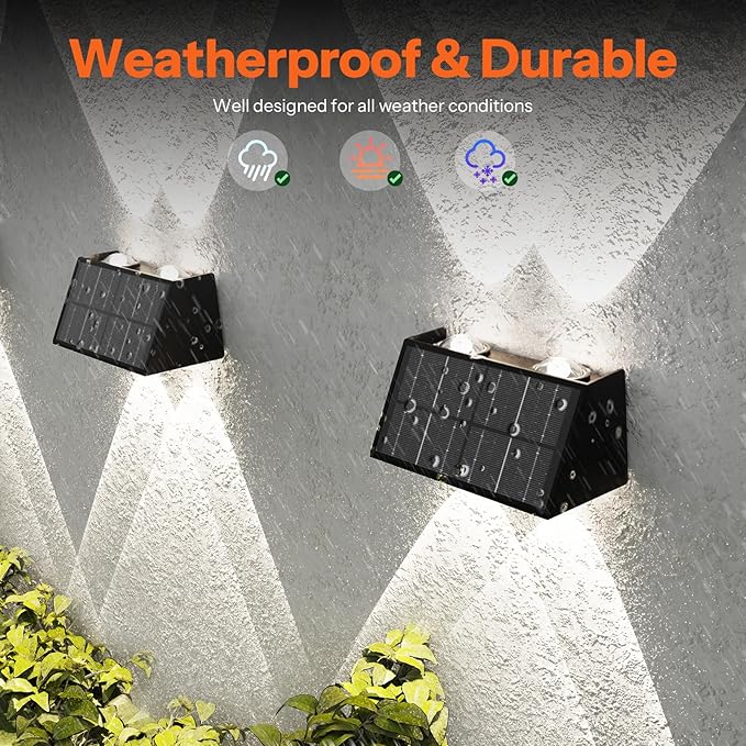 8-Pack Solar Fence Lights, Up & Down Lighting, 50LM/25LM 4 Modes (3000K/6500K), IP65 Waterproof, 1200mAh Battery, Screw/Adhesive Mount for Garden Wall Path Deck Involux