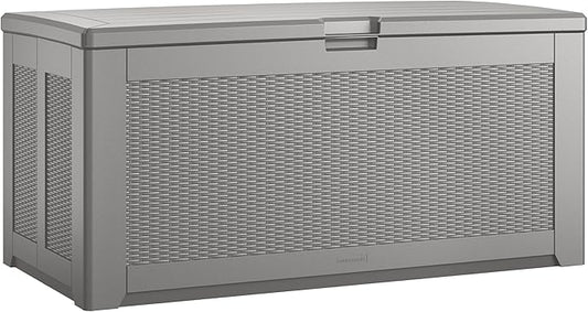 Rubbermaid Extra Large Resin Outdoor Storage Deck Box (134 Gal), Weather Resistant, Gray, Deck Organization for Home/Backyard/Pool Chemicals/Toys/Garden Tools/Porch/Patio Cushions Rubbermaid