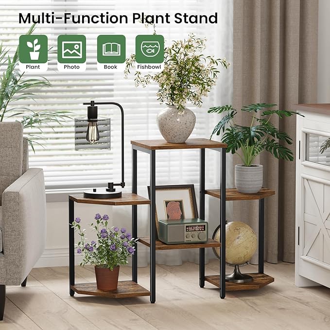 Plant Stand Indoor, Multiple Plant Shelf Corner Rack, 6 Potted Plant Stand, 6 Tiers Large Flower Holder, Planter Display Rack for Patio Balcony Living Room Bedroom Decor, Rustic Brown Asgolion