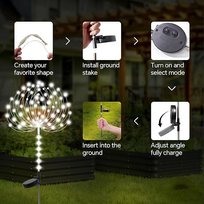 Garden Decor Solar Lights Outdoor,155LED 8 lighting modes pole light Waterproof White Solar Garden Lights for Christmas, Halloween Decoration,Yard, Patio, Porch,Flower Pot,Pathway (2Pack) Rootora