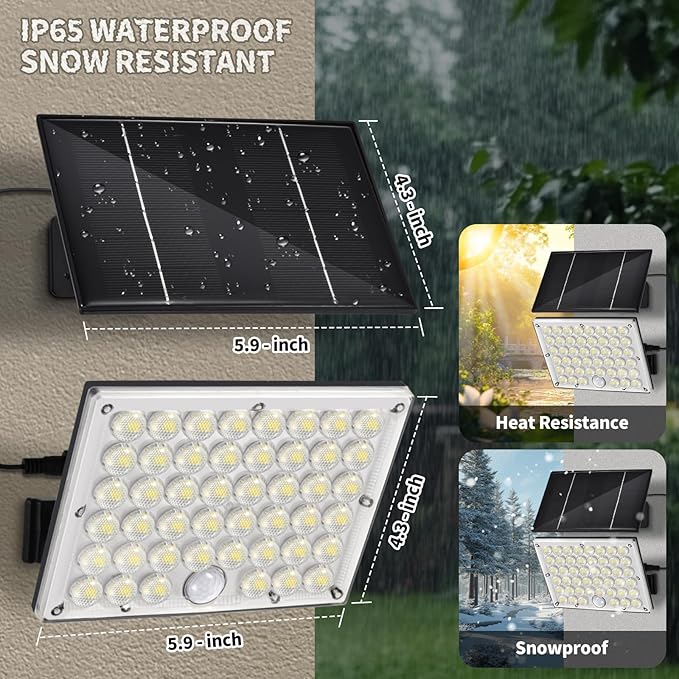 184 LED Solar Lights Outdoor, Waterproof Solar Motion Sensor Flood Lights Outside with 3 Modes Adjustable, Auto On/Off, 20Ft Cable for Porch, Patio, Garden, Garage,Yard Rootora