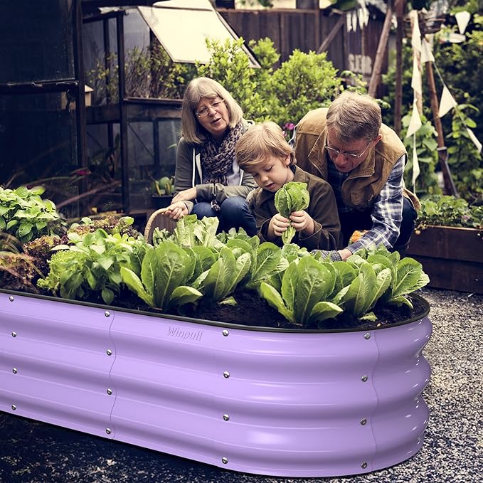Raised Garden Bed Kit, 5x2x1 ft Galvanized Planter Box Outdoor with Safety Edging, Large Metal Raised Beds for Gardening Vegetables Flower Fruits (Provence Purple) Winpull