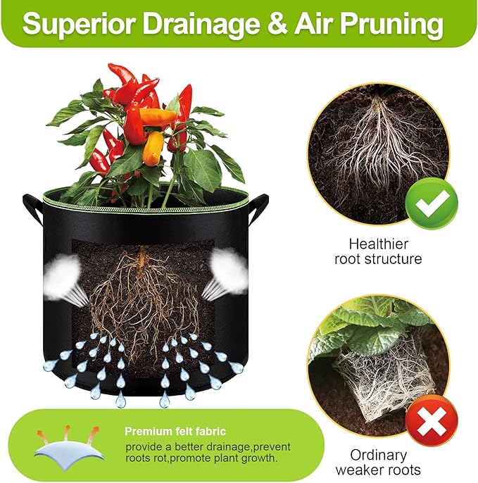 6-Pack 7 Gallon Grow Bags - 300G Heavy Duty Aeration Fabric Pots with Handles,Thickened Nonwoven Planter Bags for Vegetables Flowers Fruits SouilGoal