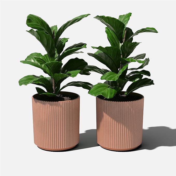 Veradek Demi Series Round Planter for Porch, Patio, Backyard | Durable Plastic-Stone Composite Material | Modern Décor for Tall Plants, Flowers (Terracotta, 20 inch - 2 Pack) VeradekOutdoor