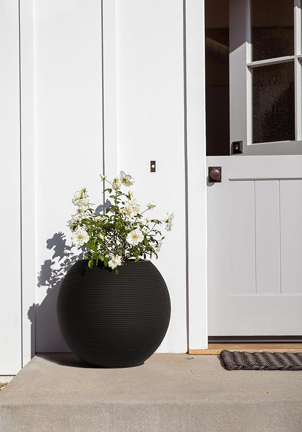 Veradek Strata Series Sphere Round Planter for Patio & Backyard | Durable Plastic-Stone Material | Modern Décor for Tall Trees and Plants VeradekOutdoor