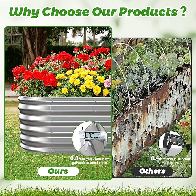 17" Tall Outdoor Garden Raised Garden Bed Kits, 4ft X 2ft Oval,0.8MM Thick Metal Raised Planter Bed/Ground Planter Box for Variety of Flowers,Herbs,Vegetables (Silver, 48X24X16.5 Inches) YSEJOMP