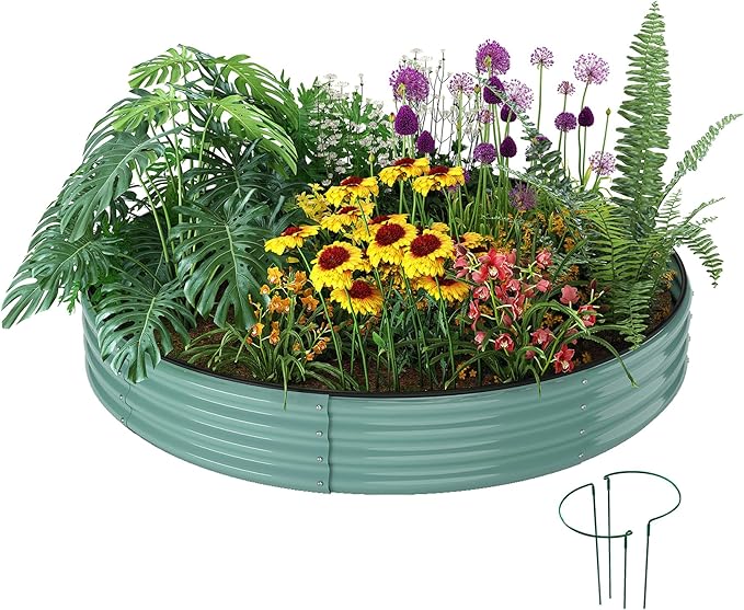 Galvanized Metal Planter Round Raised Garden Bed Kit for Gardening Outdoor，3x3x1ft Grow Garden Box Raised Flower Bed，Round Galvanized Planter Outdoor Large Metal Fire Pit Ring ZFHgarden