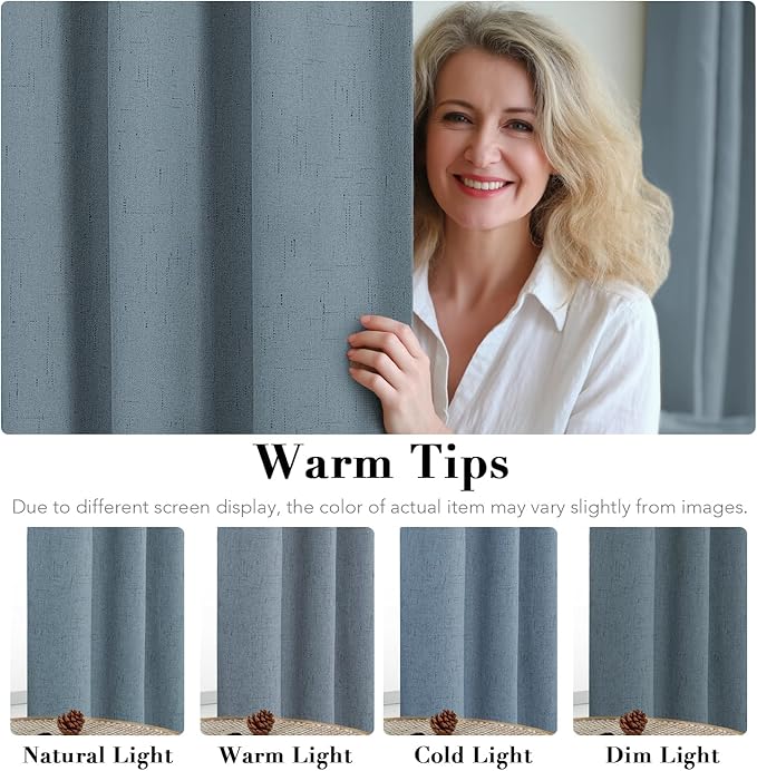 H.VERSAILTEX Linen Blackout Curtains 96 Inches Long 100% Blackout Thermal Insulated Textured Linen Look Curtain Draperies Anti-Rust Grommet, Energy Saving with White Liner, 2 Panels, Stone Blue HVERSAILTEX
