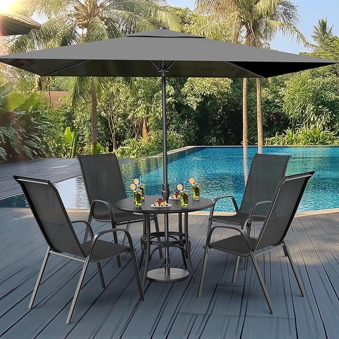 VINGLI Patio Chairs Set of 8 – Stackable Outdoor Dining Chairs with Comfortable Sling High Back Chairs and Armrests for Lawn, Poolside, Courtyard, Balcony, Garden, Black VINGLI