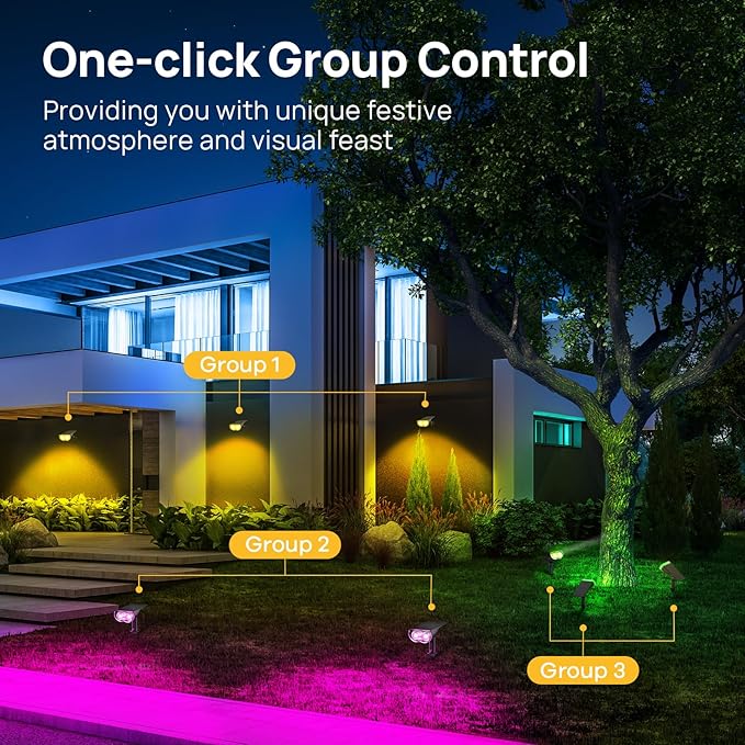 Linkind Smart Solar Lights Outdoor SL5 with Motion Sensor, APP Control Color Changing Solar Spot Lights Outdoor, St. Patrick's Day Decorations, IP65 Landscape Lighting for Yard, Garden, Path(6 Pack) Linkind