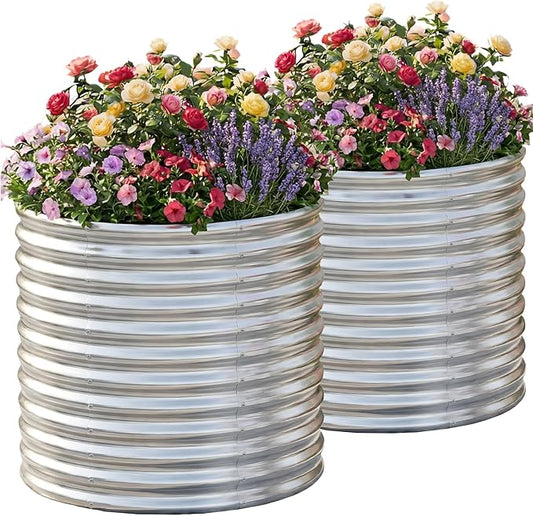 AHEONLAR 2 Pack 3x3x3ft Round Galvanized Raised Garden Bed Outdoor Metal Planter Bed Box for Vegetables Gardening AHEONLAR