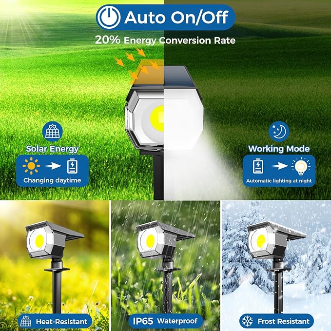 2 Pack Solar Spot Lights Outdoor, Solar Spotlights Outdoor Waterproof 2-in-1 Auto On/Off Landscape Lighting for Outside Yard Wall Garden Pathway Peasur