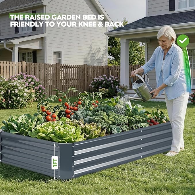 ZORMY 2Pack 6×3×1ft Galvanized Raised Garden Bed Kit, Metal Planter Boxes Outdoor, Large Raised Beds for Vegetables, Fruits, and Flowers - Grey ZORMY