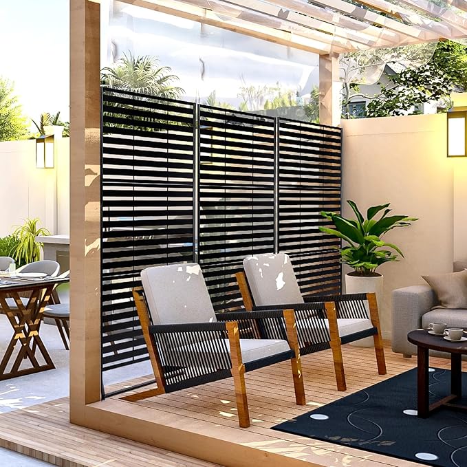 VINGLI Metal Privacy Screen for Outdoor, 72" x 49" Freestanding Privacy Fence Panels, Decorative Room Divider for Patio, Deck, Balcony, Pool VINGLI