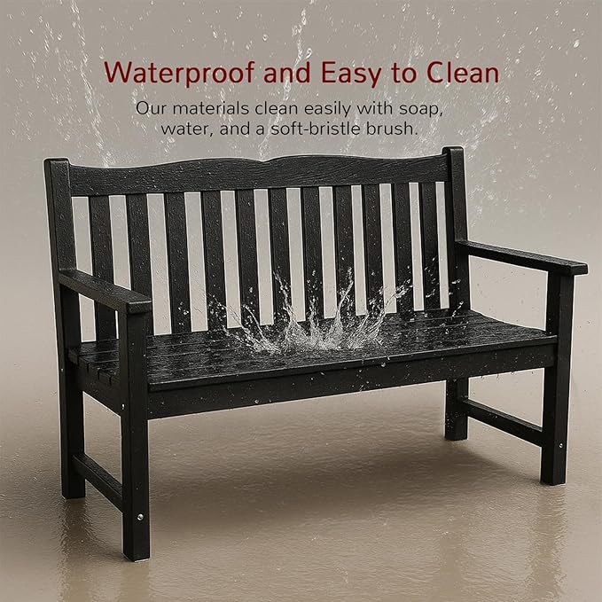 Stoog All-Weather Outdoor Benches Set of 2, Never Fade & Rust-Proof HIPS Plastic Garden Bench, 800lb Capacity, Used for Patio, Backyard, Porch, Black Stoog