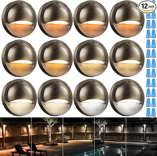 LEONLITE 12-Pack Update 5CCT LED Low Voltage Deck Lights, 180LM 3.74inch Landscape Step Railing Fence Light, 12-24V AC/DC, CRI90, Die-cast Aluminum Housing & Frosted Glass Lens, UL Cord, Bronze LEONLITE
