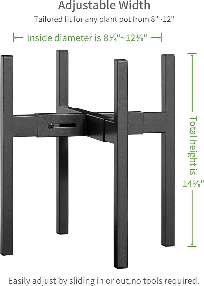 FaithLand Plant Stand, Adjustable Size Fits 8 9 10 11 12 Inches Plant Pot, Metal Planter Stand, Mid Century Expandable Plant Holder Indoor Outdoor, Adjustable Width: 8”-12” - Easy Assembly FaithLand