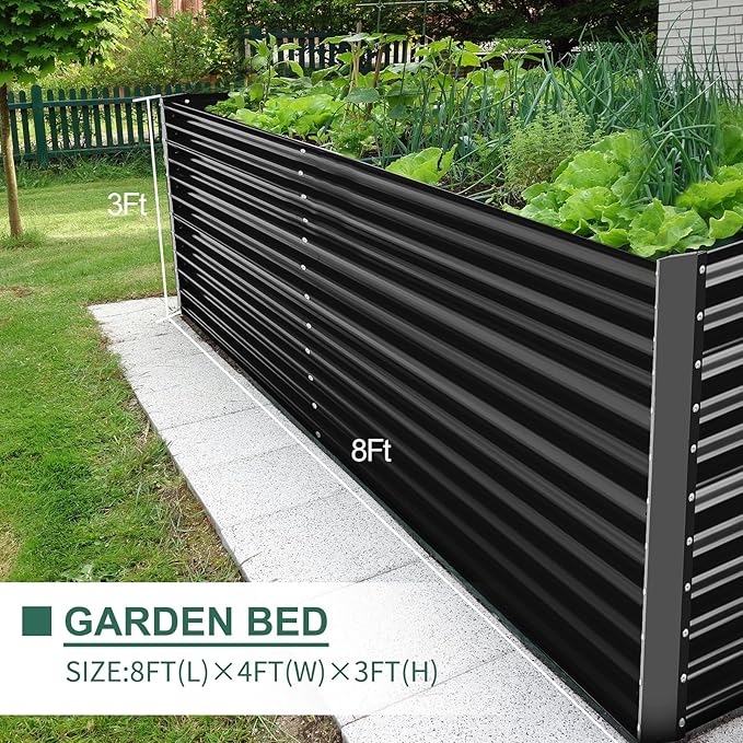 Land Guard 8x4x3ft Rectangular Galvanized Raised Garden Beds, Large-Capacity Metal Planter Box Outdoor, Durable Deep Raised Garden Bed 3ft Tall, Raised Beds for Gardening Vegetables, Dark Grey LandGuard
