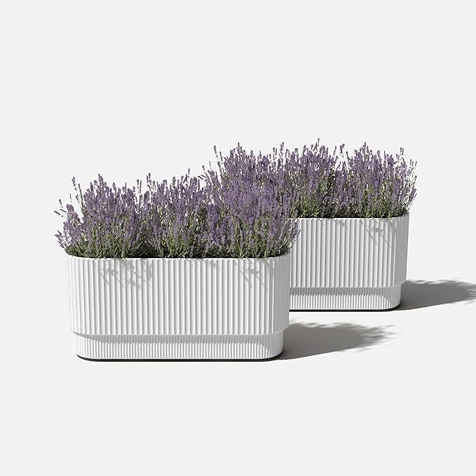 Veradek Demi Series Long Planter for Porch, Patio, Backyard | Durable Plastic-Stone Composite Material | Modern Décor for Shrubs, Flowers VeradekOutdoor